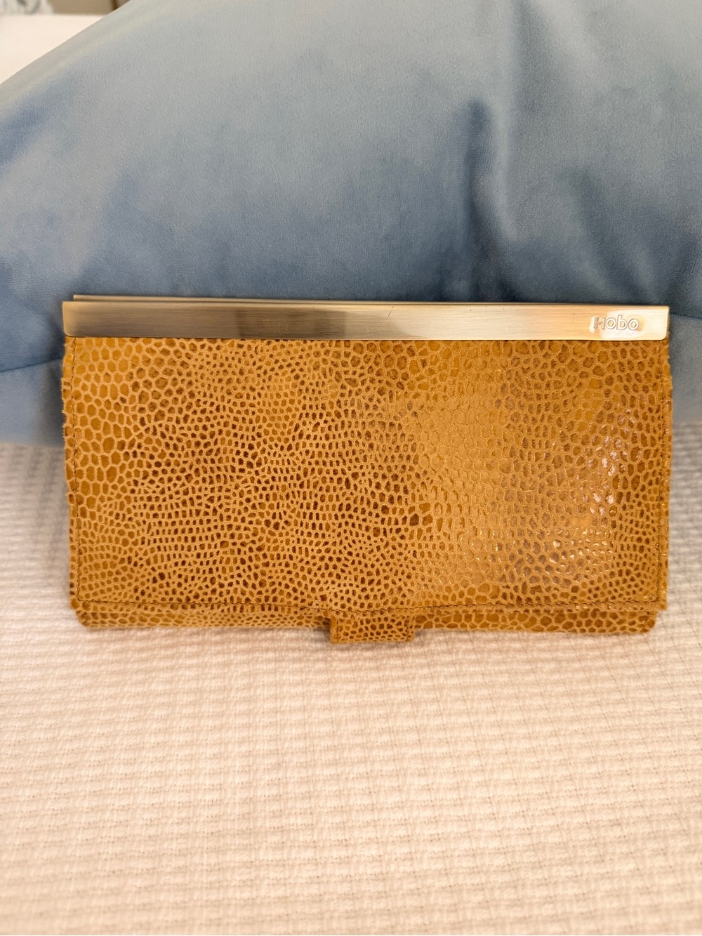 HOBO Mustard Textured Leather Wallet with Metal Trim